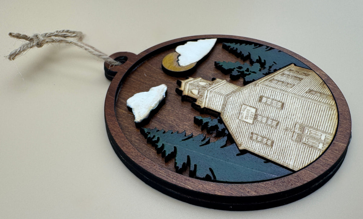 The Heart of Weare | Layered Wood Town Hall Keepsake Ornament