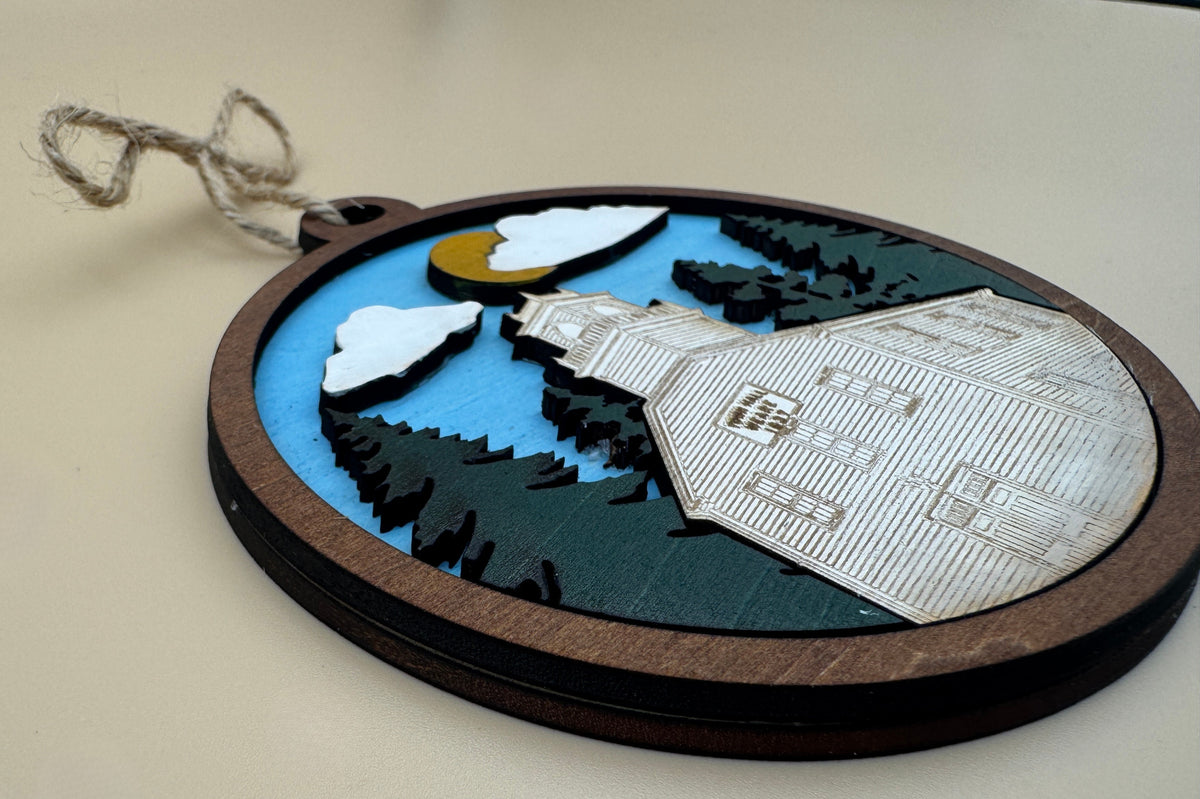The Heart of Weare | Layered Wood Town Hall Keepsake Ornament