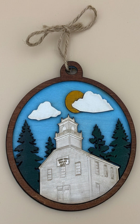 The Heart of Weare | Layered Wood Town Hall Keepsake Ornament