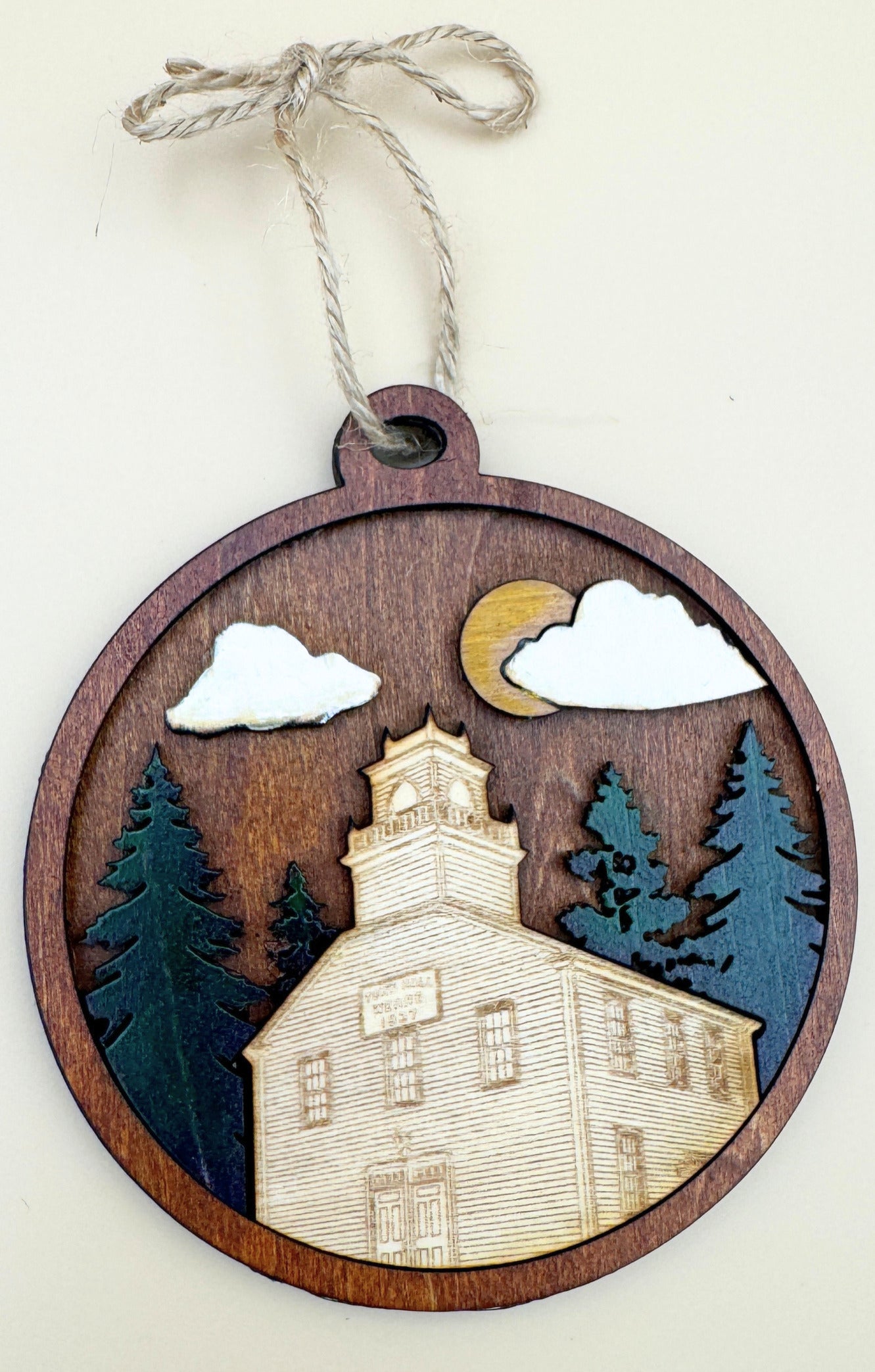 The Heart of Weare | Layered Wood Town Hall Keepsake Ornament
